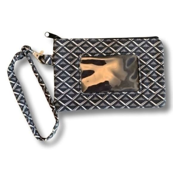 Minimalist Black White Geometric ID ZIPPER POUCH WRISTLET - Picture 1 of 6
